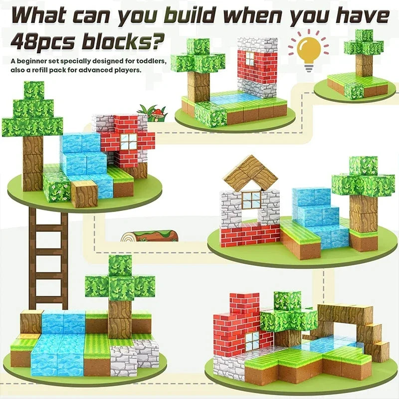 Magnetic Building Block Mine World Magnet Cube Set Magnetic Tiles for Boys Girls Age 3+ DIY STEM Sensory Cubes Construction Toys