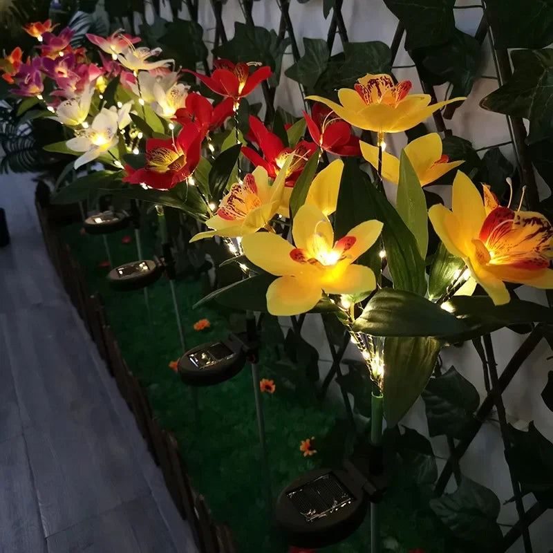 Garden Solar Lawn Lamp LED Artificial Orchid Flower Ground Light Summer Wedding Holiday Party Outdoor Courtyard Patio Decoration