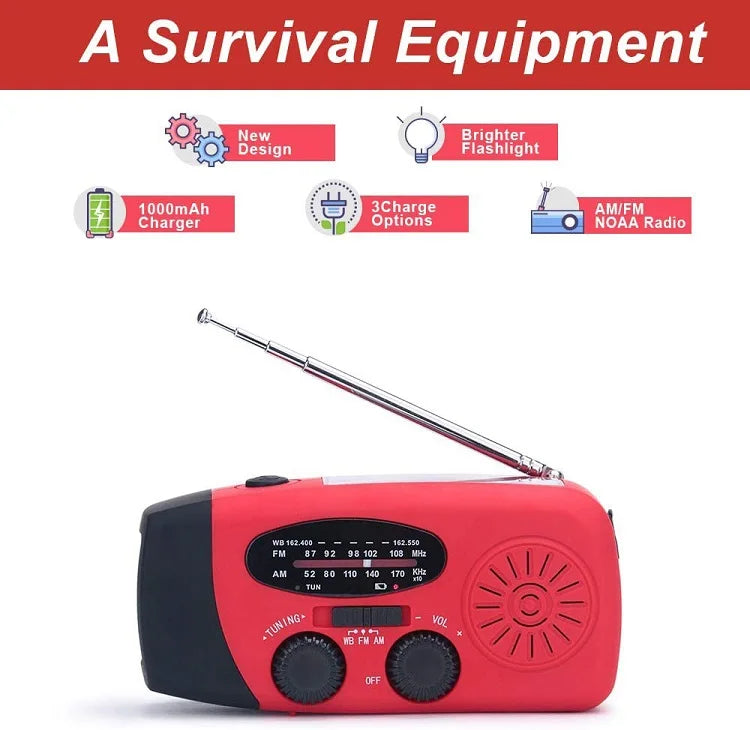 Emergency Weather 2000mAh Radio Portable Emergency Solar Radio Hand Crank Self Powered Phone Charger 3 Led Flashlight Am Fm