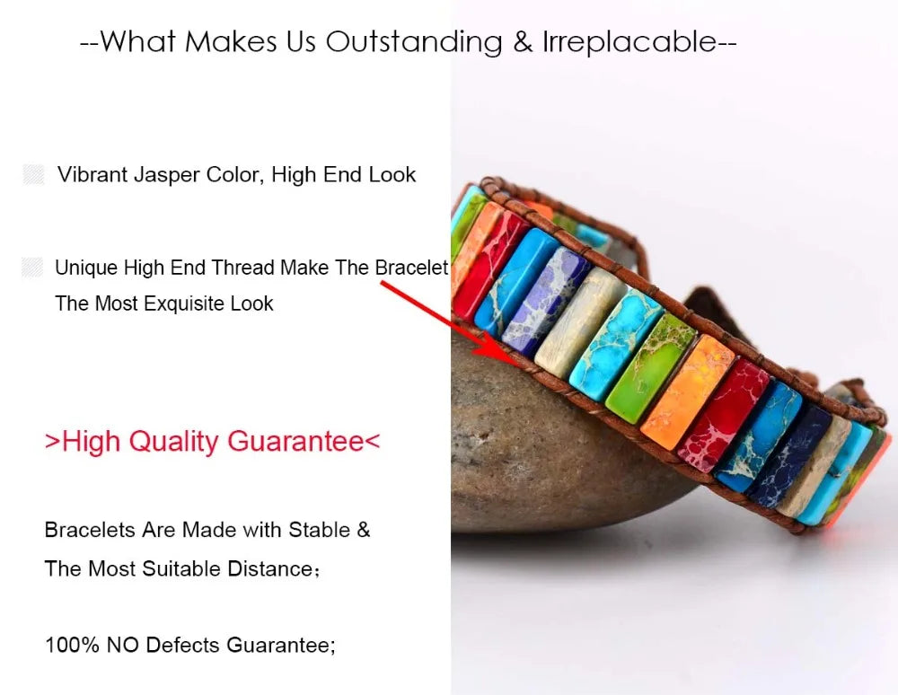 Chakra Bracelet Jewelry Handmade Multi Color Natural Stone Tube Beads Leather Wrap Bracelet Couples Bracelets Gifts