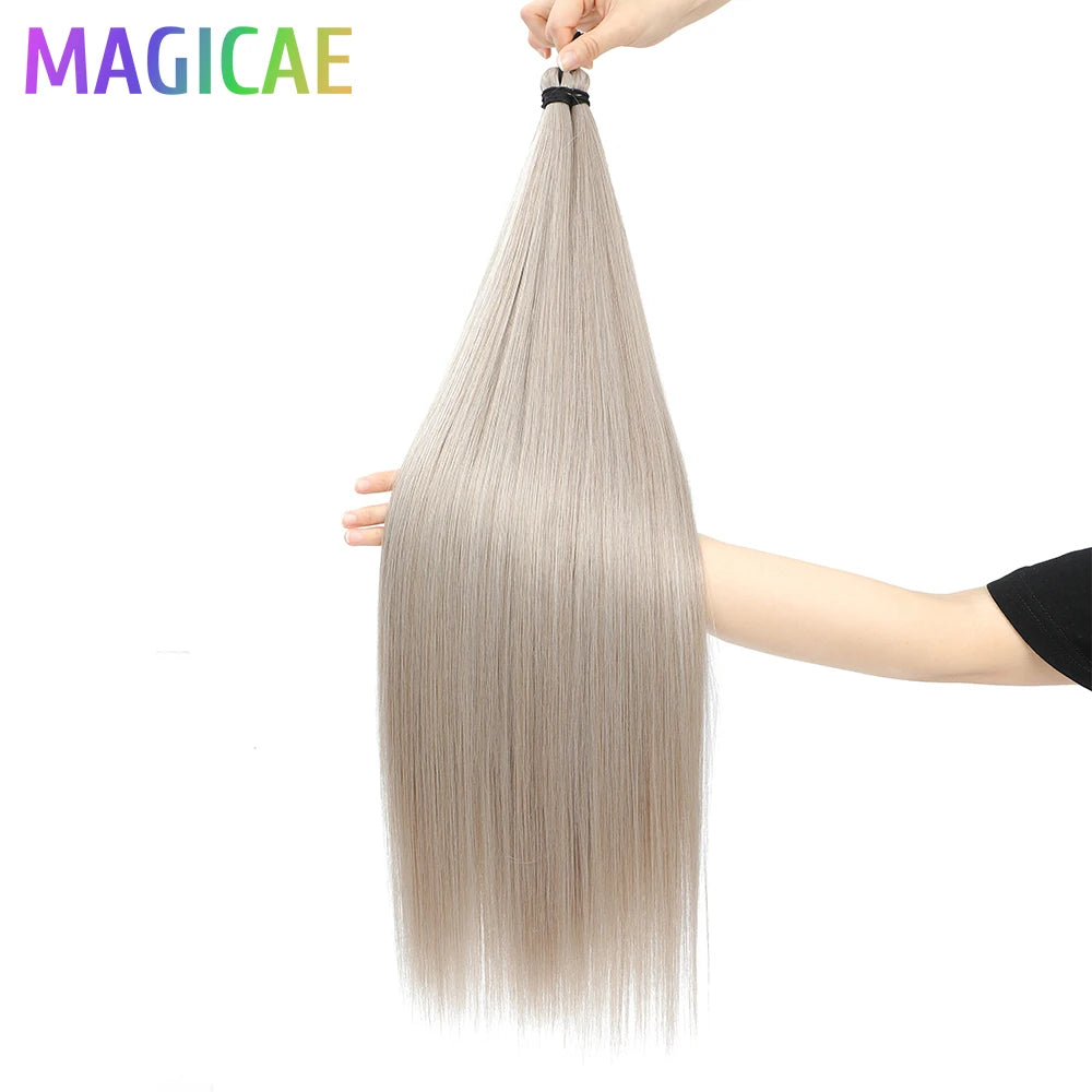 Braids Crochet 3Pcs 28Inches 300grams Synthetic Straight Bundles Orange Highlight Brown Braiding Hair Ombre Blond Gray White 60#