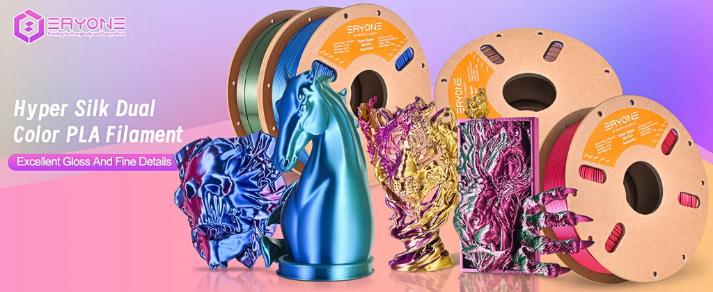 ERYONE 1KG Silk Dual Color PLA Series 3D Printer Filament 1.75mm, Dual-Color Coextrusion Silky Shiny Finish, 1kg Spool