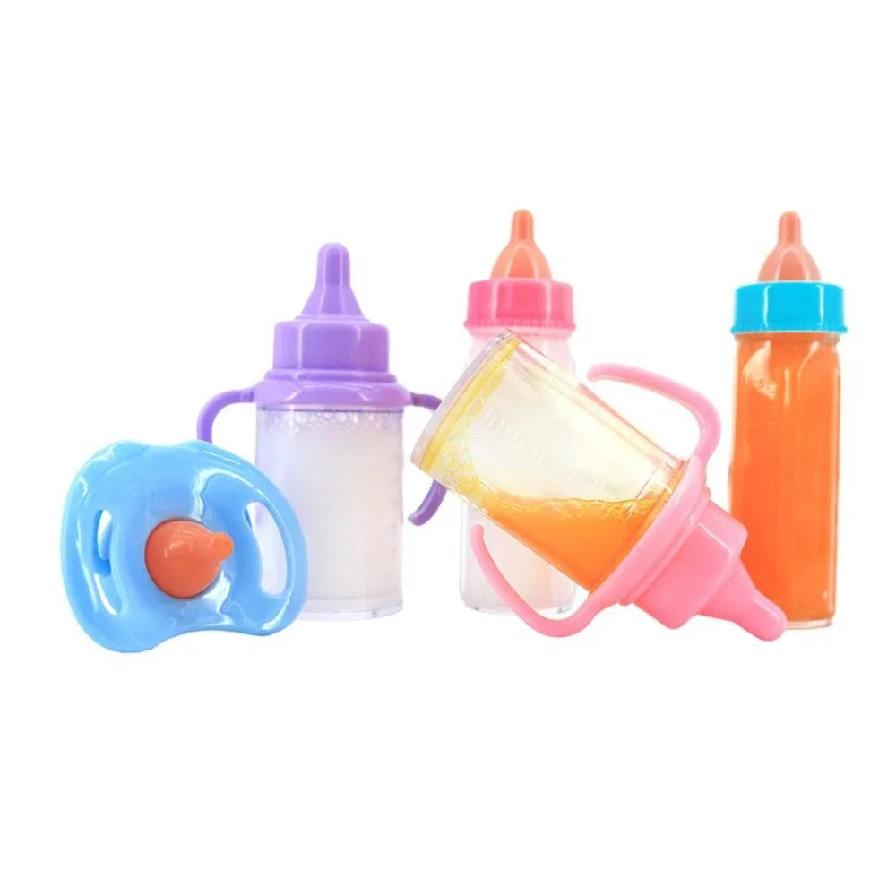 Baby Doll Feeding Bottle Set | 2 Bottles & Toy Pacifier | Doll Accessories | Pink & Blue