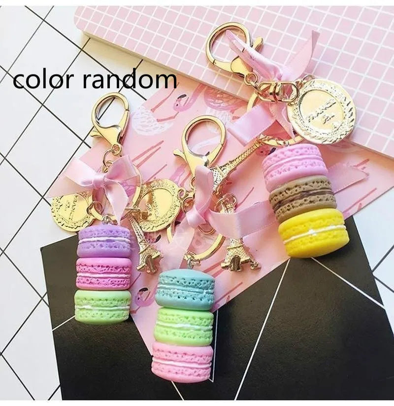 Resin Macaron Key Chain with Eiffel Tower Charm