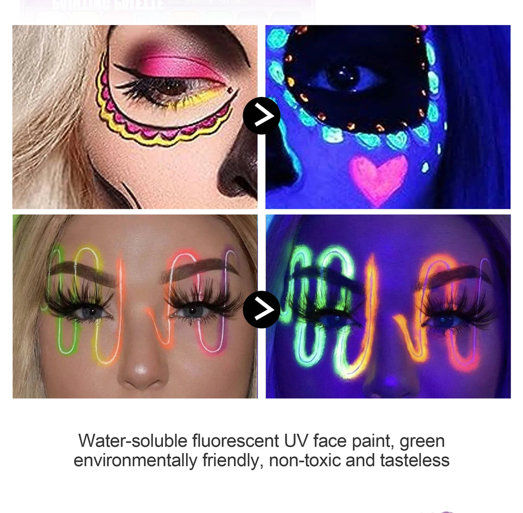 8 Color Face Body Paint Palette Water Soluble Fluorescent UV Makeup Halloween Party Cosmetics Fancy Dress Beauty