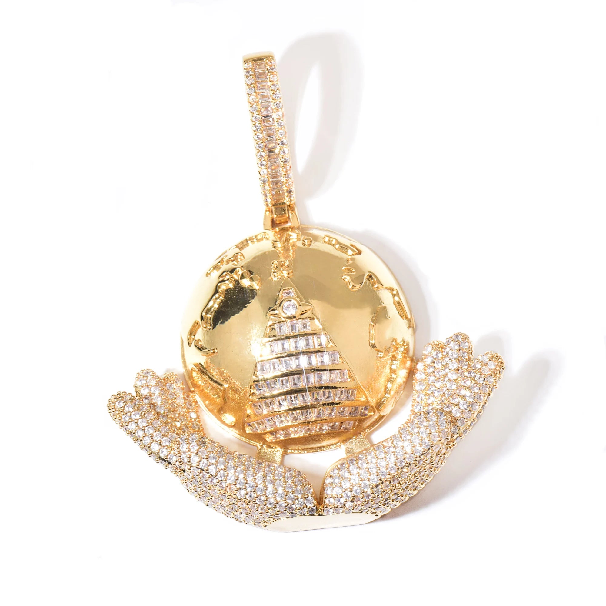 Iced Out Hip Hop Pendant Necklace – Baguette CZ Half Round Charm | Gold & Silver
