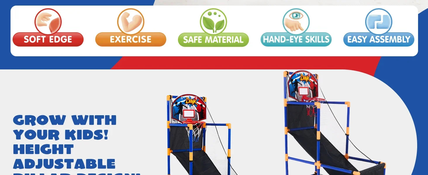 JOYFY Kids Arcade Basketball Game Set with 4 Balls and Hoop for 3-12 Years Old Indoor Outdoor Sport Play Holiday Birthday Gift