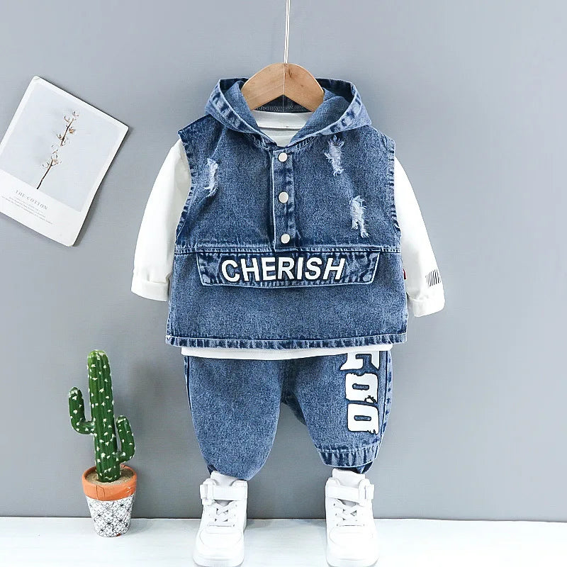 Baby Boy Fashion Ripped Denim 3-Piece Suit Set