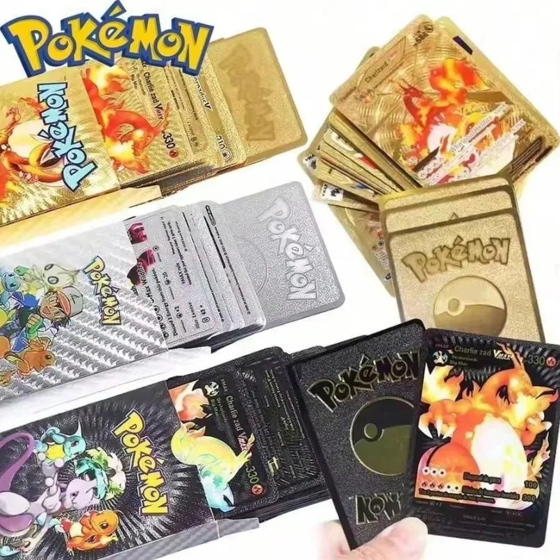 55pcs Card Set, Gold Silver Black Rainbow Diamond Foil TCG Game Cards, VMAX GX VSTAR, Collectible Cards, Hobby Collection.