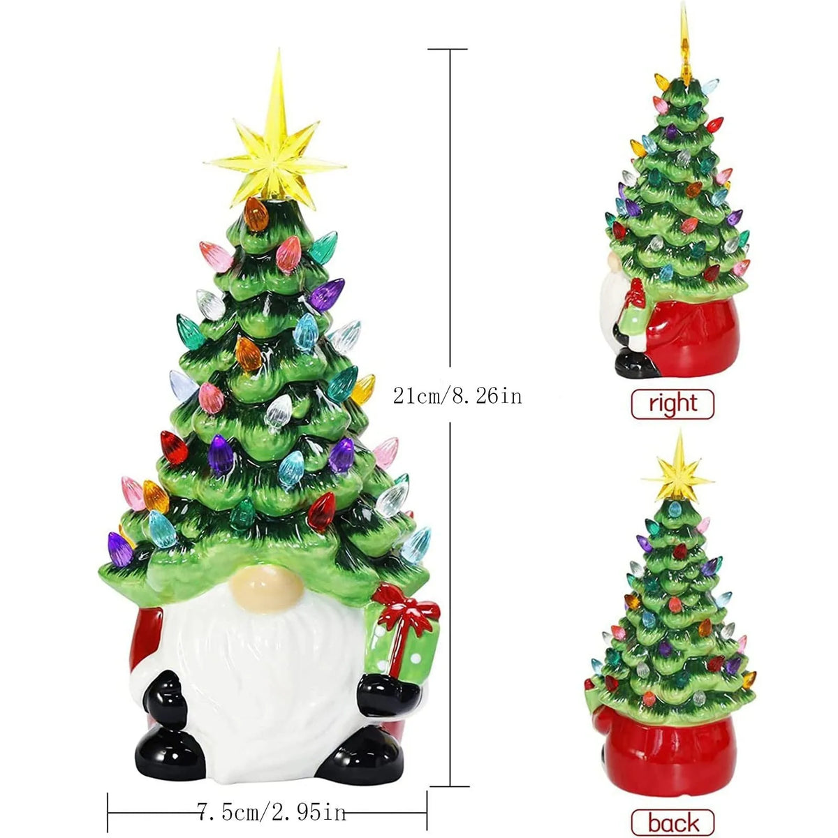 Lighted Gnome Christmas Tree Tabletop Decoration, 6.3 Inch