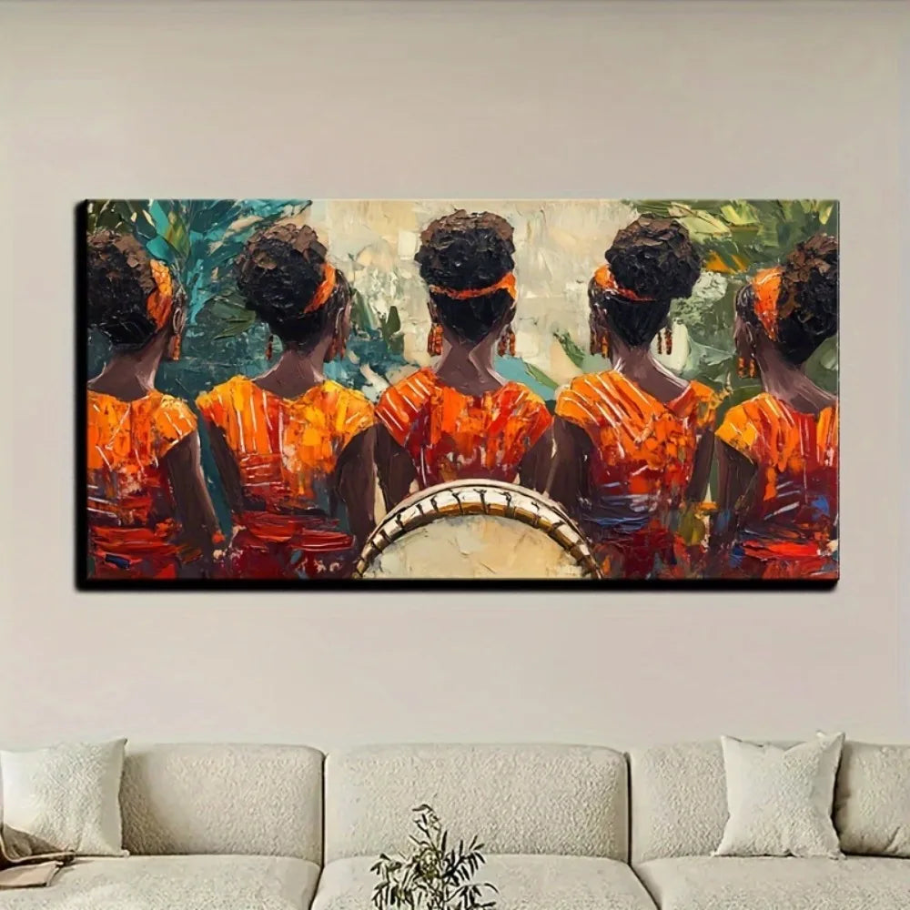African American Culture - Dancing African Women - African Inspired Art - Home Decor -1.5 "thick pine solid wood frame