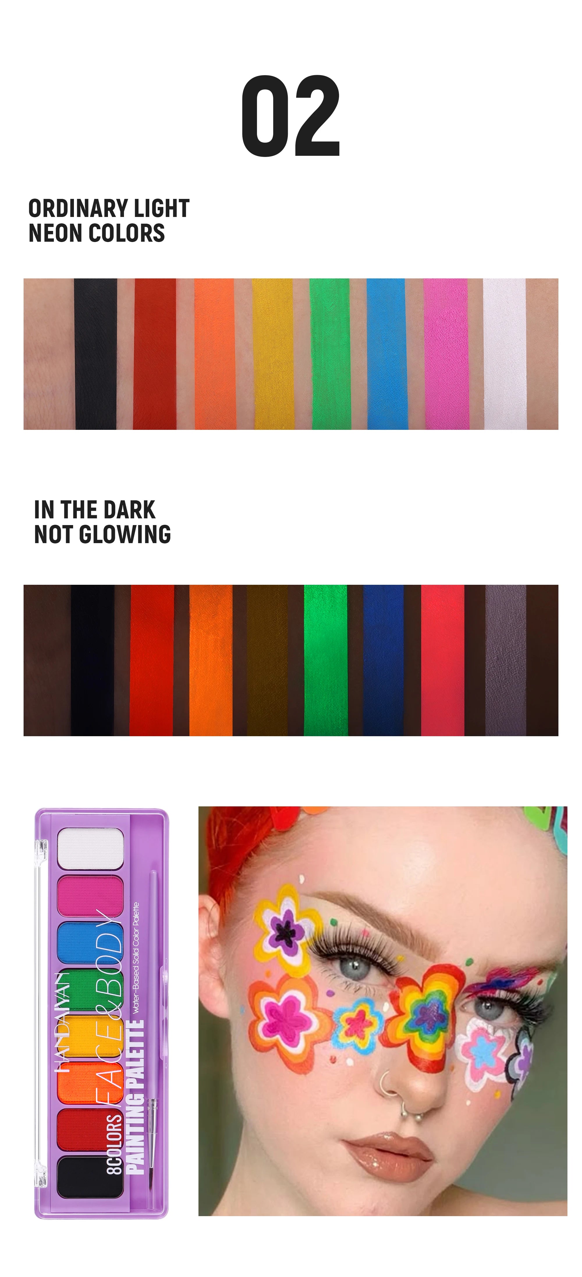 8 Color Face Body Paint Palette Water Soluble Fluorescent UV Makeup Halloween Party Cosmetics Fancy Dress Beauty