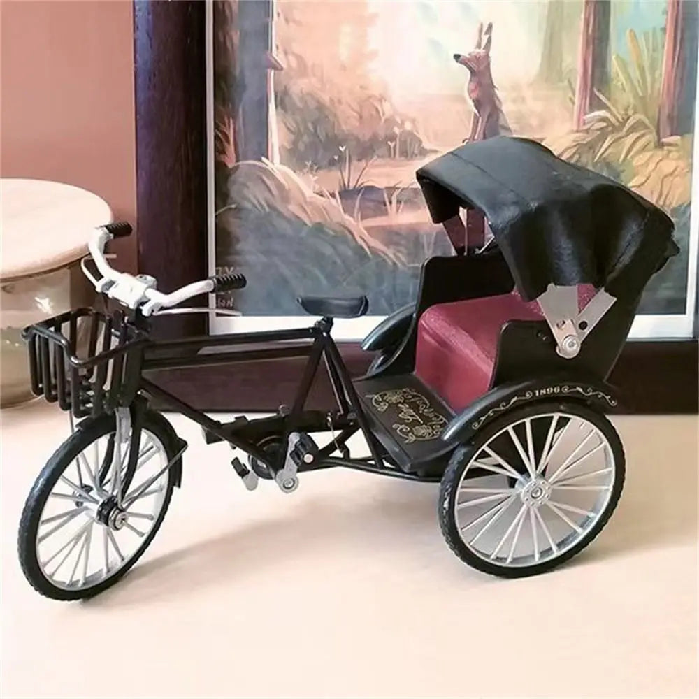 Kids Toy Vintage Classic Tricycle Model Metal Diecast Three Wheeled Simulation Tricycle Toy 1:12 Alloy Model Collectibles Gift