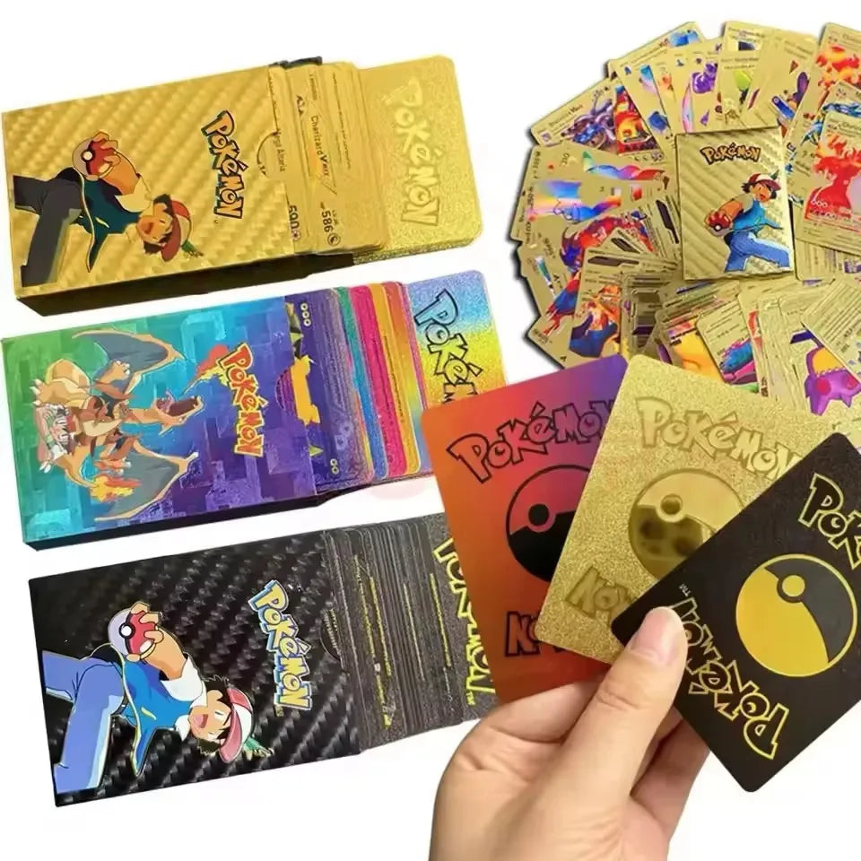 55pcs Card Set, Gold Silver Black Rainbow Diamond Foil TCG Game Cards, VMAX GX VSTAR, Collectible Cards, Hobby Collection.