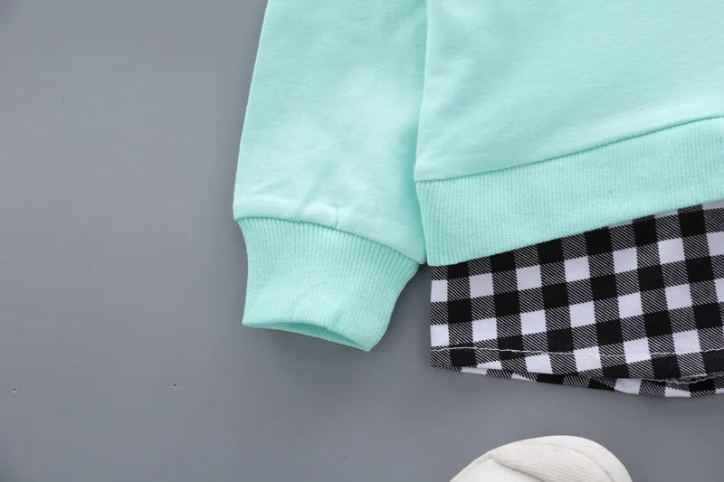 Girls' Bow Plaid Long Sleeve Top & Pants 2-Piece Set