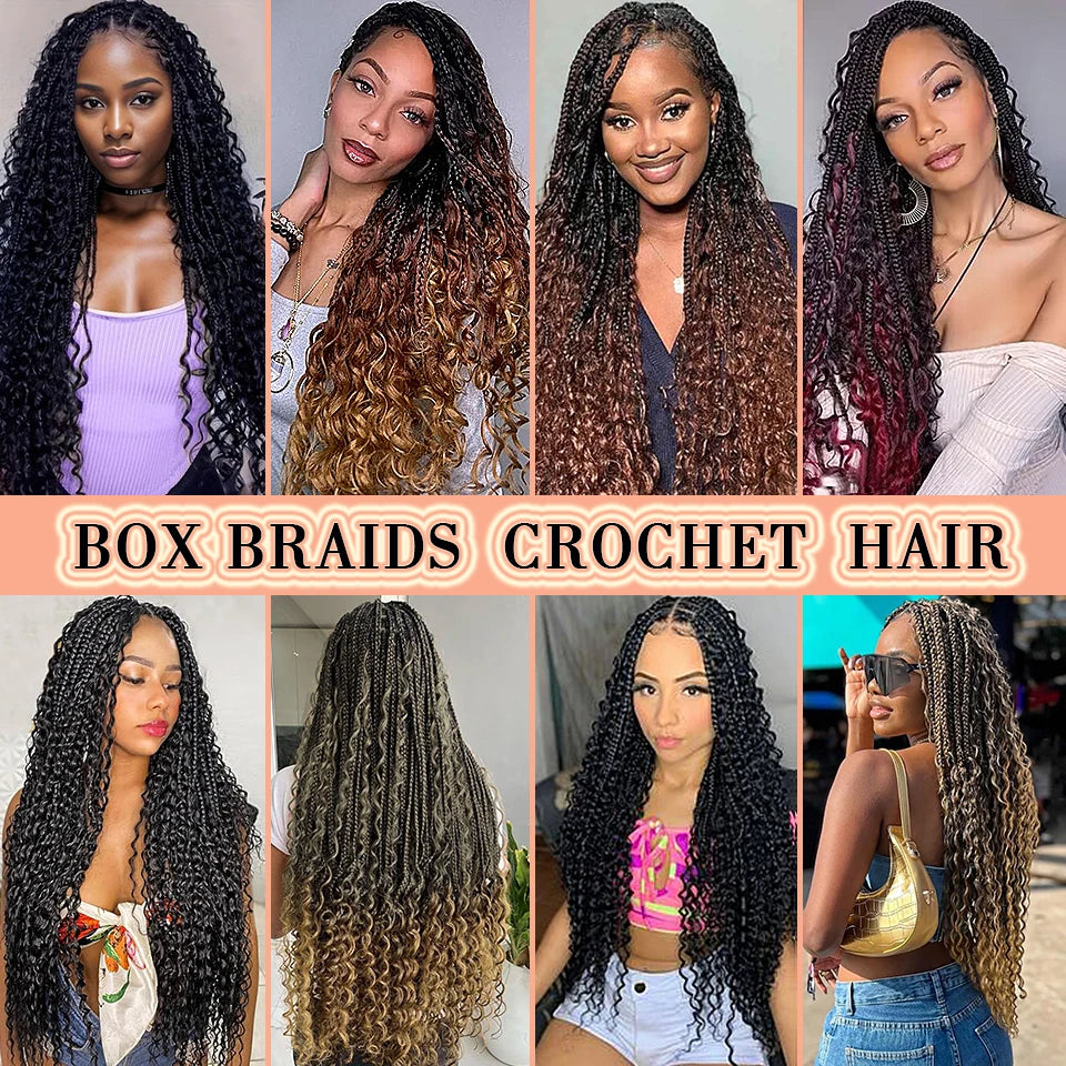 Goddess Box Braids Crochet Hair 14 18 24 Inch Bohemian Hippie Box Braids With Curly Ends Synthetic Braiding Hair for Black Women