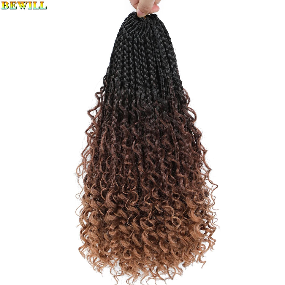 Goddess Box Braids Crochet Hair 14 18 24 Inch Bohemian Hippie Box Braids With Curly Ends Synthetic Braiding Hair for Black Women
