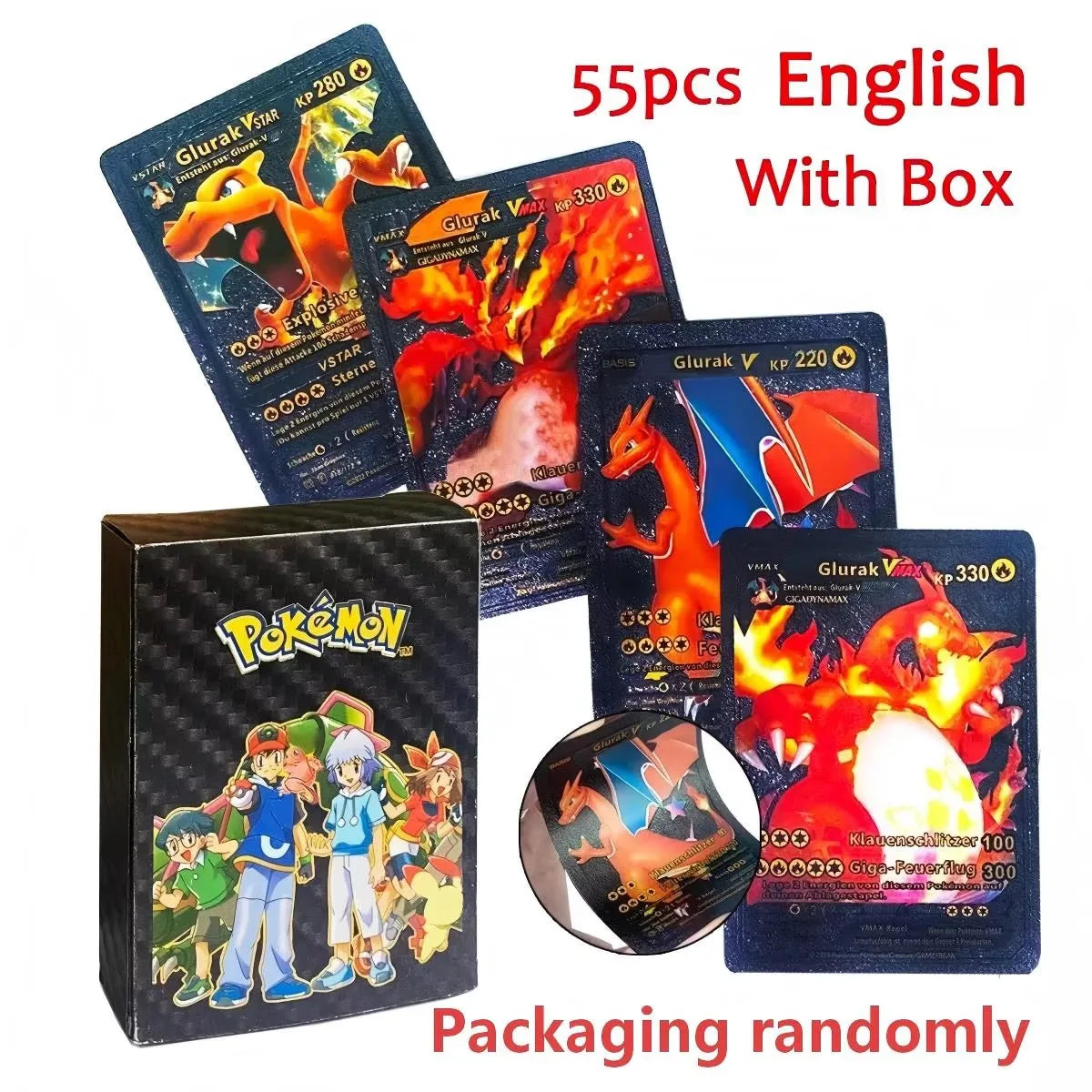 55pcs Card Set, Gold Silver Black Rainbow Diamond Foil TCG Game Cards, VMAX GX VSTAR, Collectible Cards, Hobby Collection.