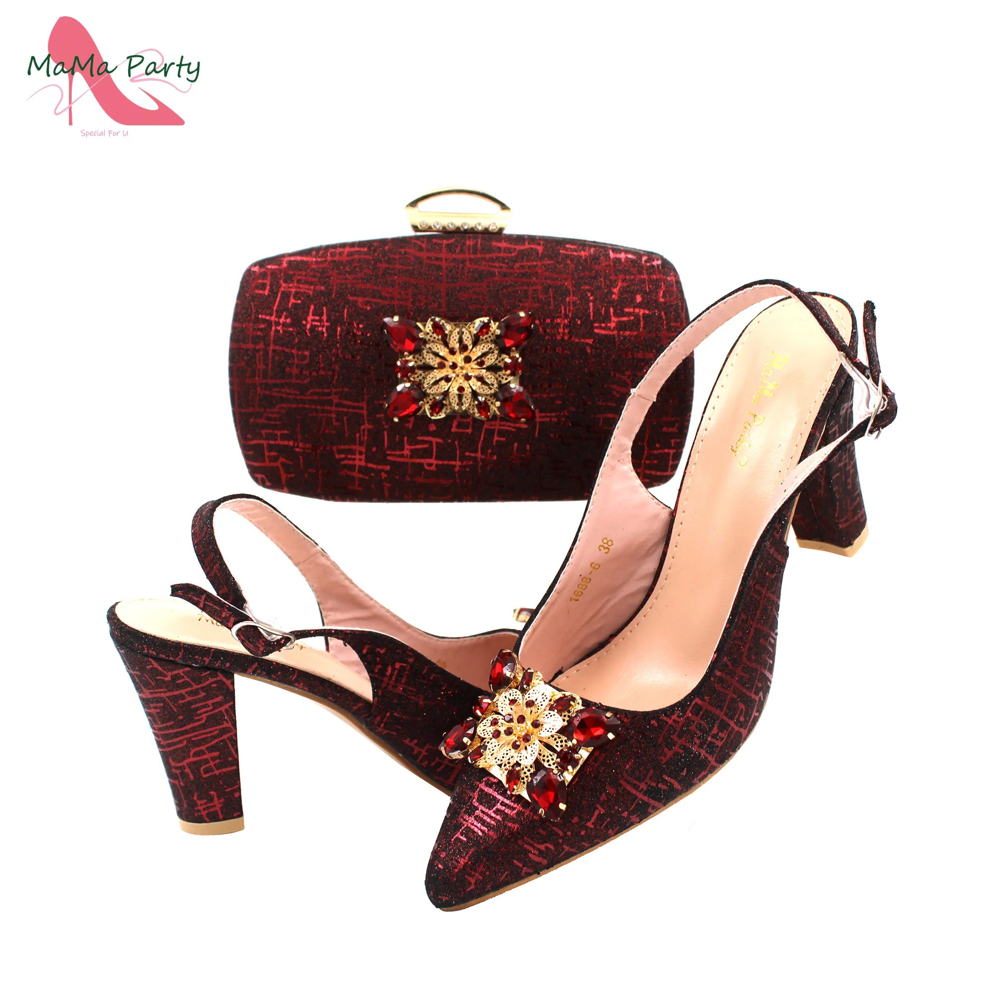 Fuchsia Color Italian Classics Design African Women Shoes and Bag Set High Quality with Shinning Crystal for Wedding Party