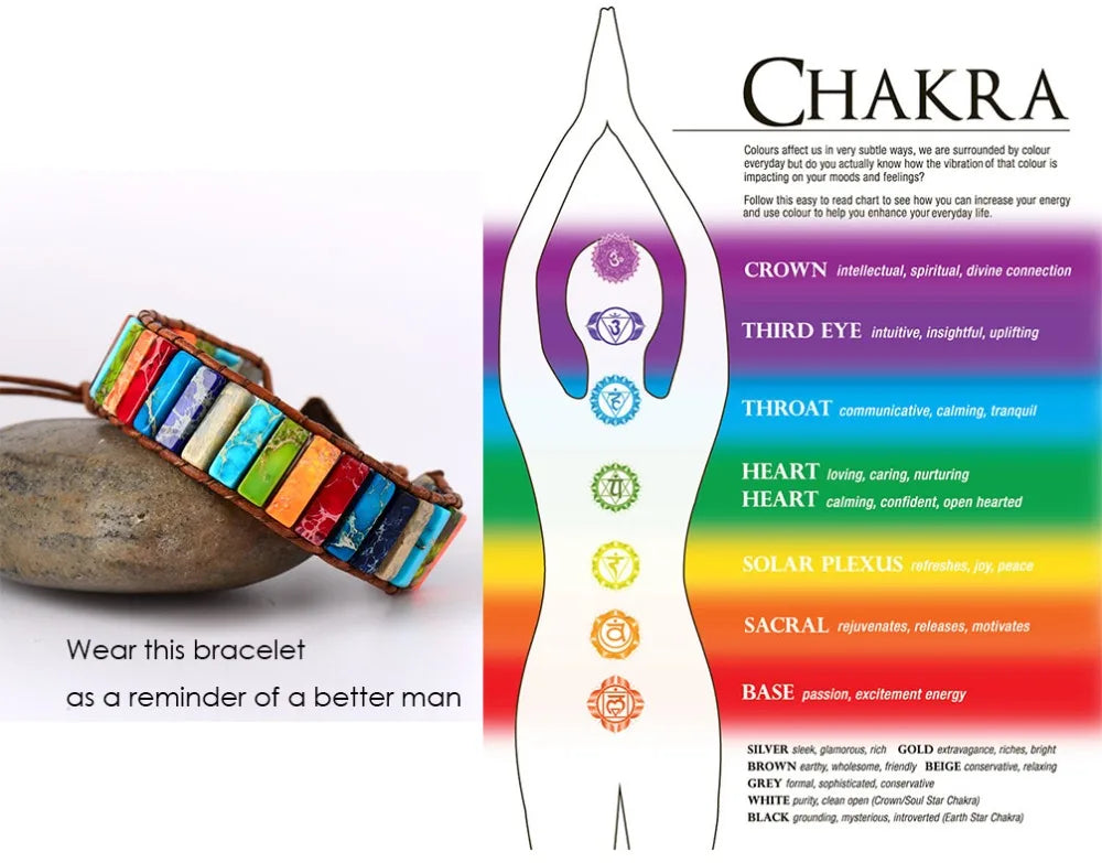 Chakra Bracelet Jewelry Handmade Multi Color Natural Stone Tube Beads Leather Wrap Bracelet Couples Bracelets Gifts