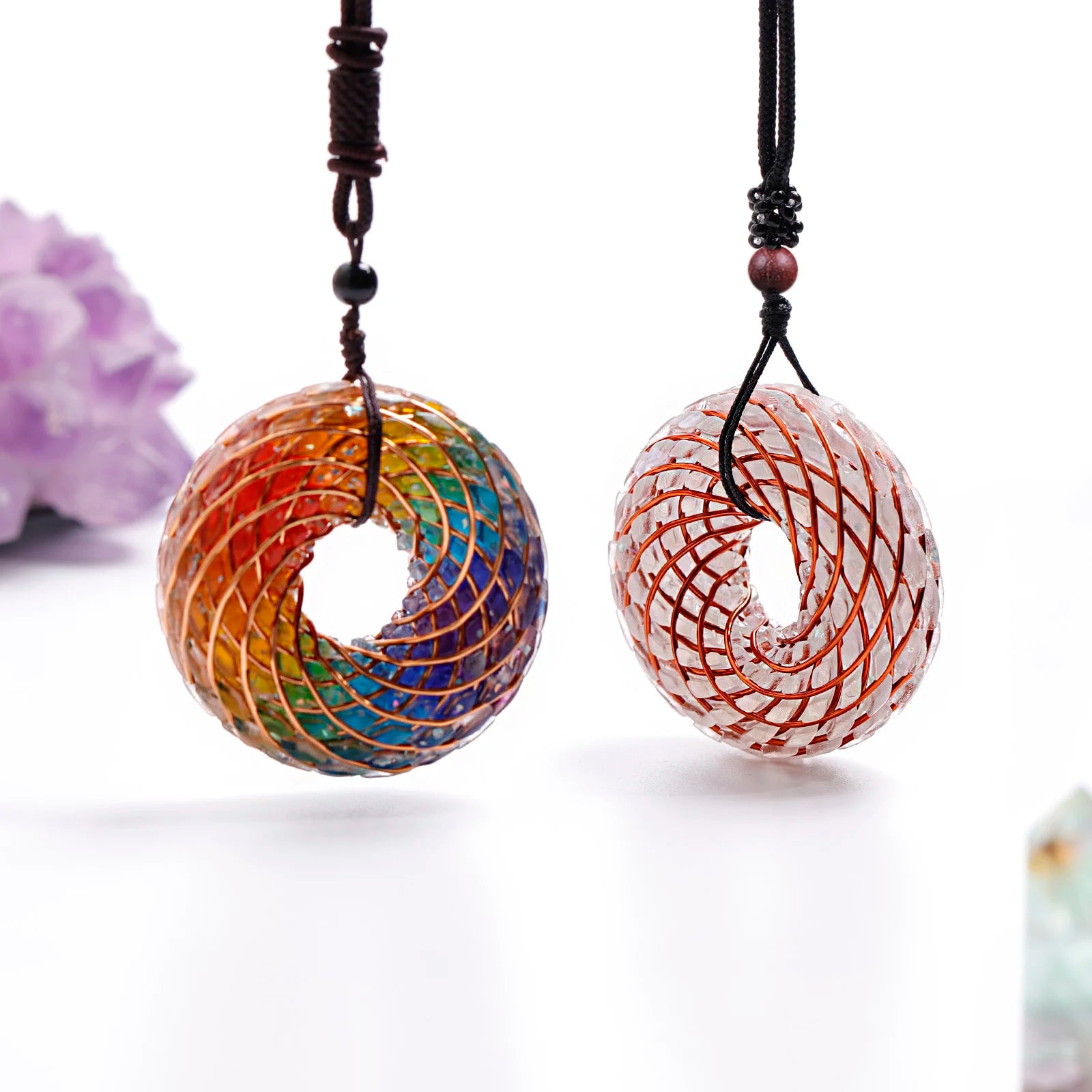 Rodin Coil & Amethyst  Orgone Pendant Necklace, Handmade pendant jewelry ，Adjustable Chain for Women & Men