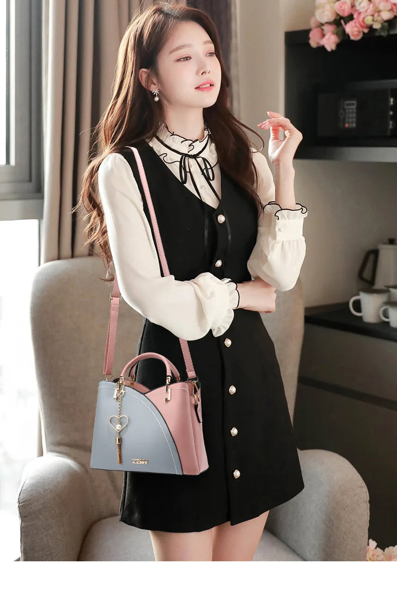 Women's Patchwork Appliqué PU Top-Handle Crossbody Tote