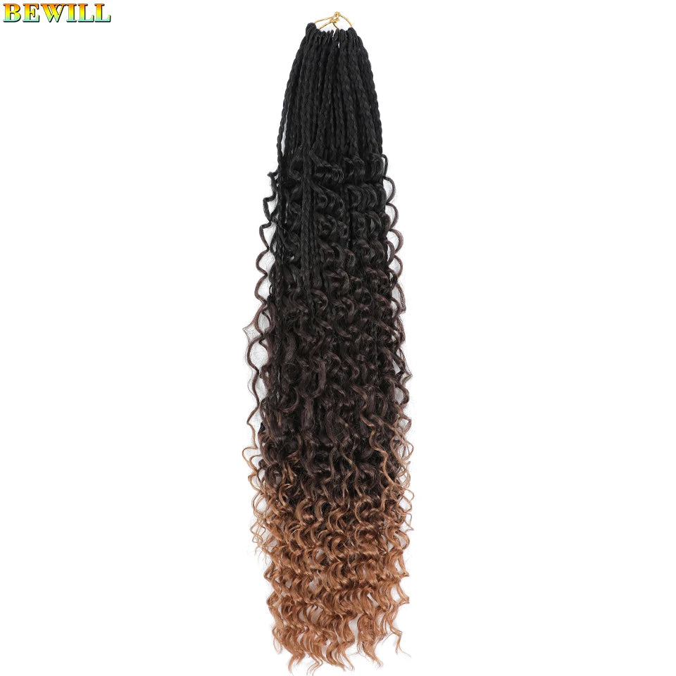 Goddess Box Braids Crochet Hair 14 18 24 Inch Bohemian Hippie Box Braids With Curly Ends Synthetic Braiding Hair for Black Women