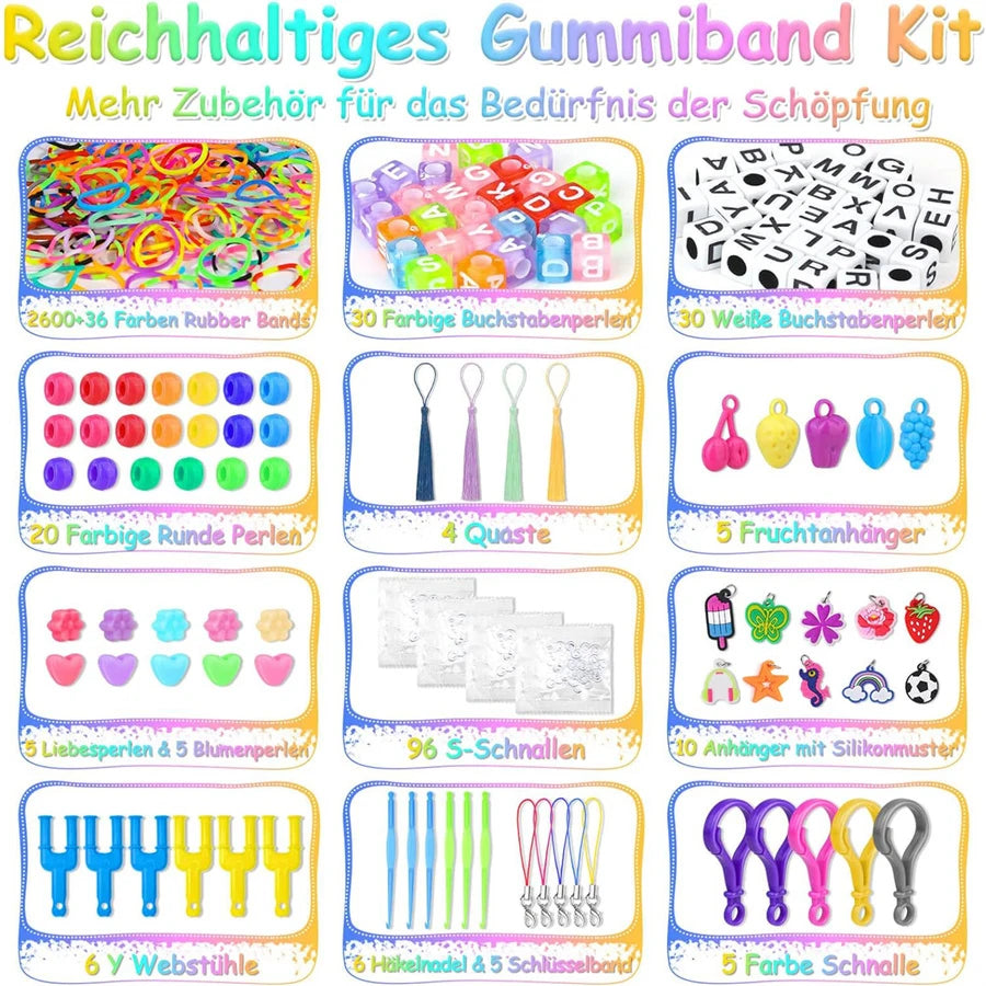 DIY Loom Bands Kit | 2700+ Rubber Bands | 36 Colors & 36 Grids | Bracelet Making Craft Kit
