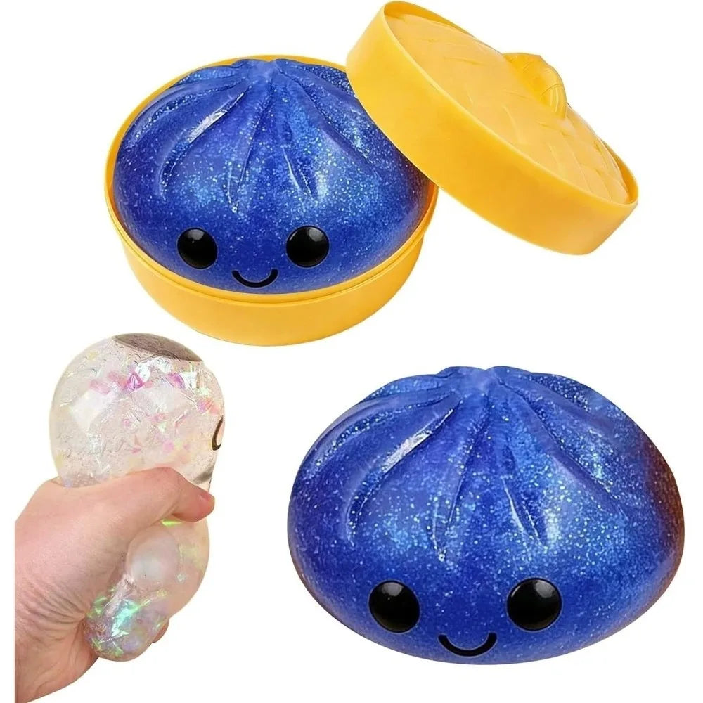 Glitter Dumplings Squishy Soft with Steamer Steamed Bun Squishy Pinch Le Fidget Slow Resilience Squeeze Decompression Dough