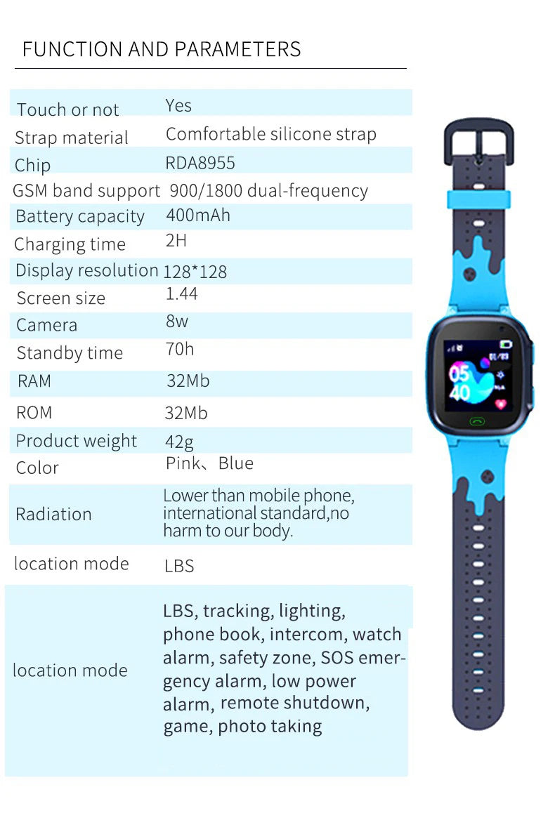 Kids Smart Watch 2026 Men Women 1.44 Inch HD Screen SOS GPS LED Flashlight Two-Waycalling Mathematical Calculation Smartwatch