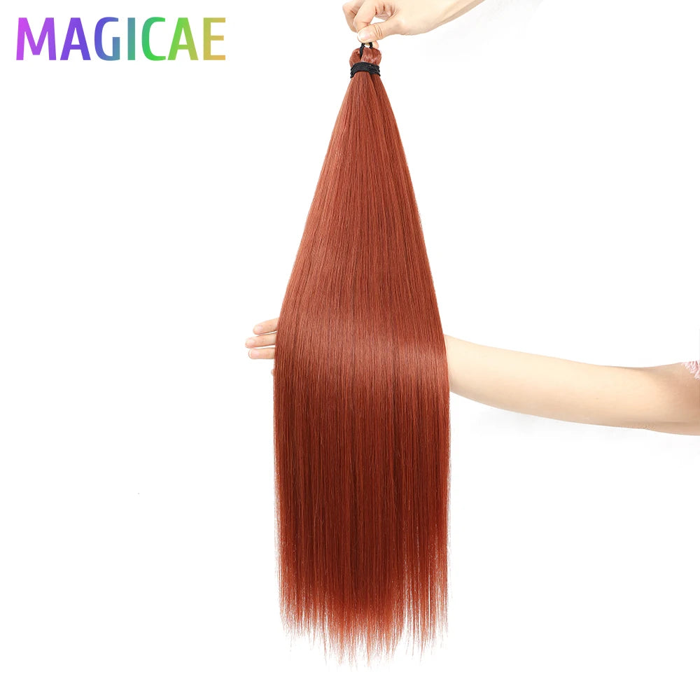 Braids Crochet 3Pcs 28Inches 300grams Synthetic Straight Bundles Orange Highlight Brown Braiding Hair Ombre Blond Gray White 60#