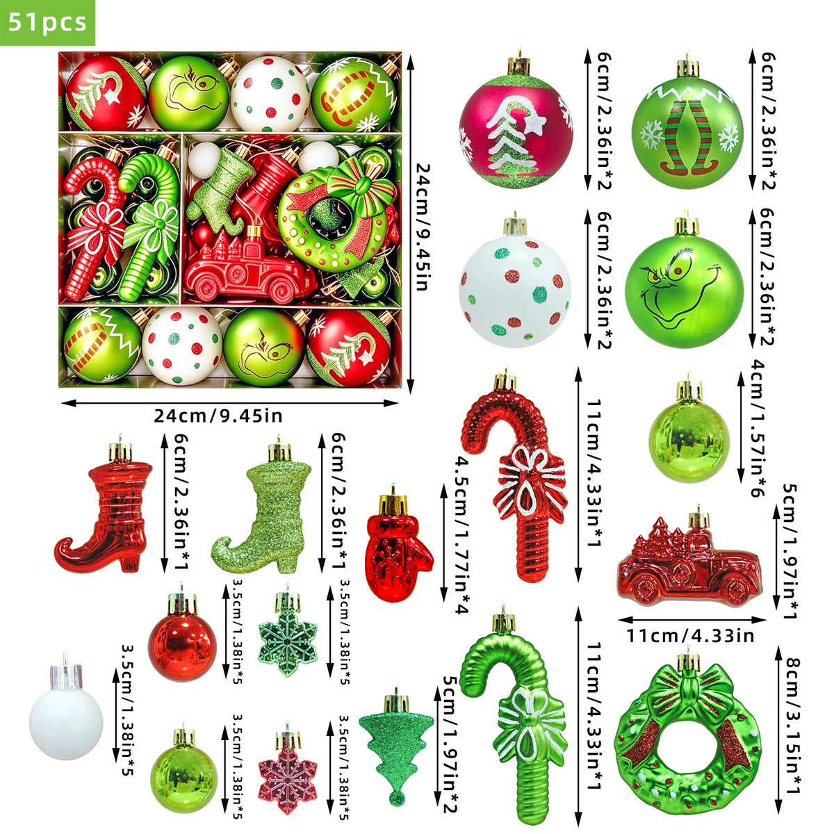 Green Monster Christmas Tree Ornament Set