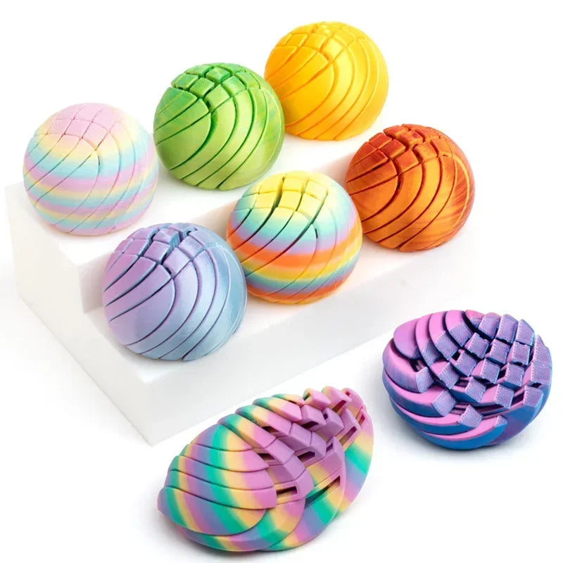 Twist Sphere 3D Printed Fidget Ball | Gear Rotating Liquid Flow Toy | Anxiety Relief | 3 Gradient Colors