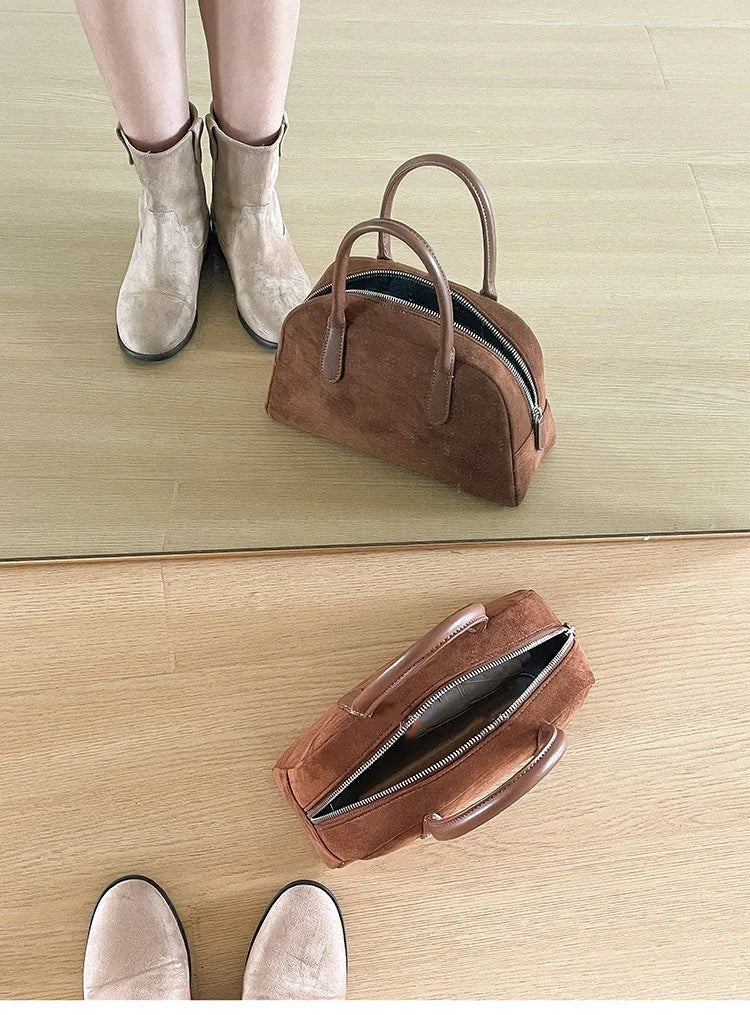 Women's Retro Faux Suede Bowling Pillow Bag