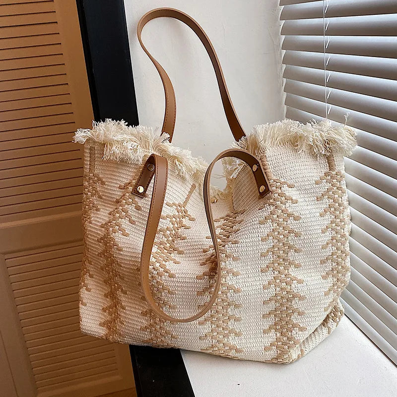 Women's Canvas Embroidered Letter Tote Bag