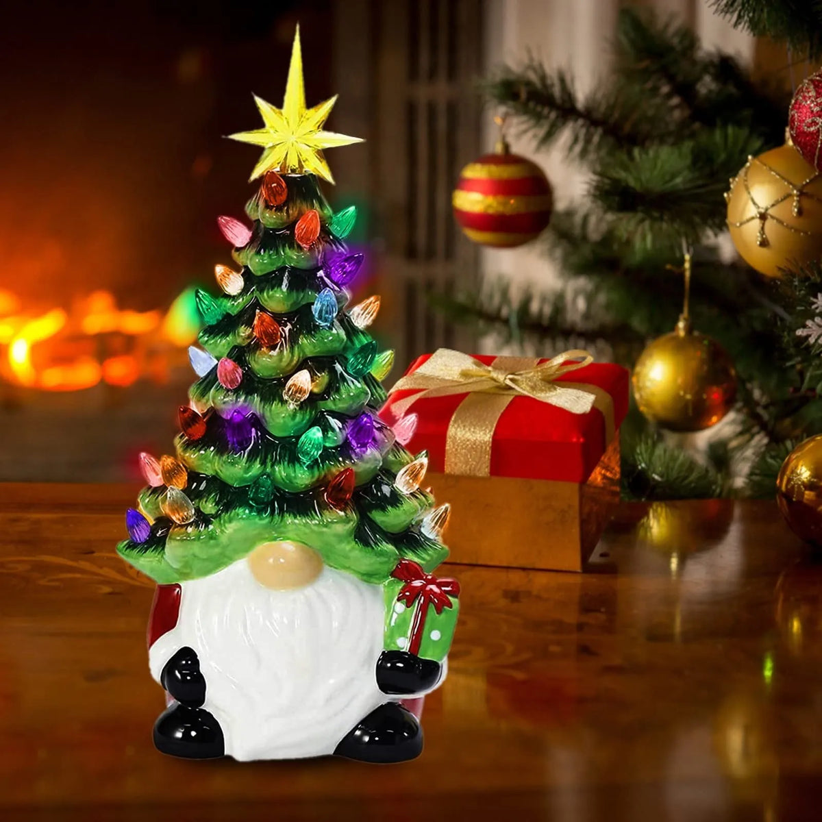 Lighted Gnome Christmas Tree Tabletop Decoration, 6.3 Inch