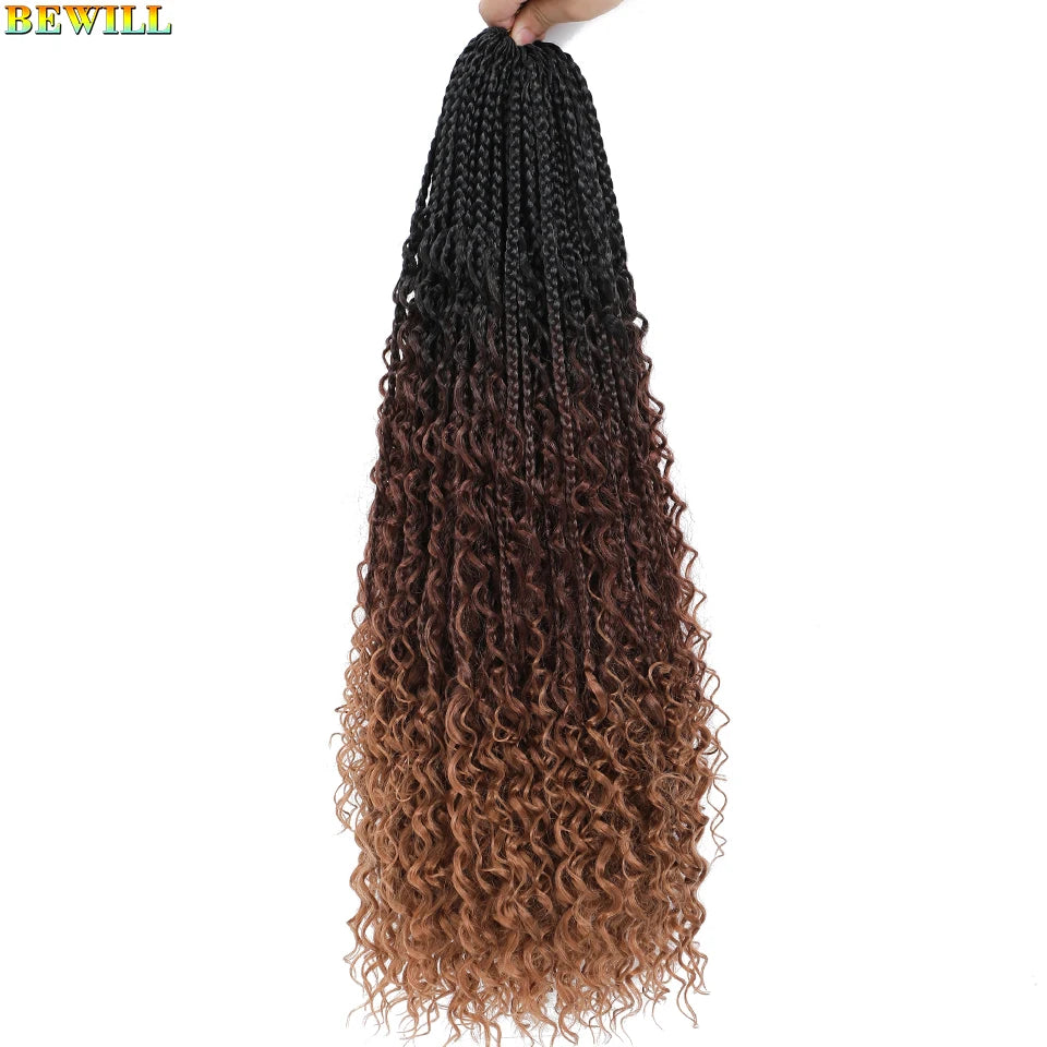Goddess Box Braids Crochet Hair 14 18 24 Inch Bohemian Hippie Box Braids With Curly Ends Synthetic Braiding Hair for Black Women