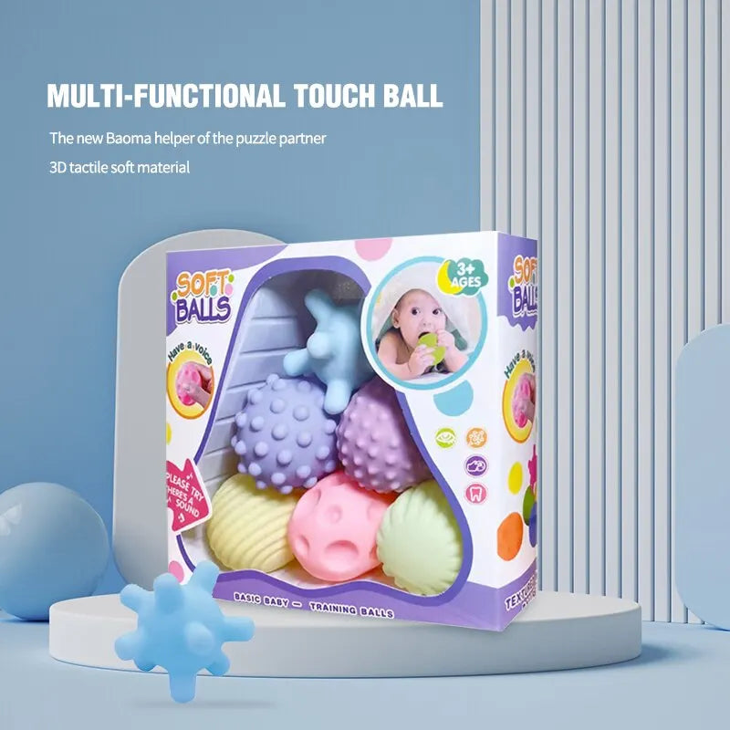Baby Sensory Balls 6-Pack | Soft Textured Massage & Rattle Balls for Infant Hand Touch Play