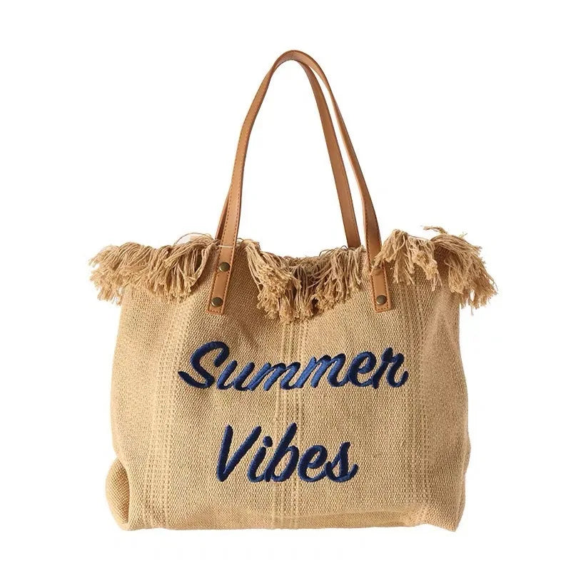 Women's Canvas Embroidered Letter Tote Bag