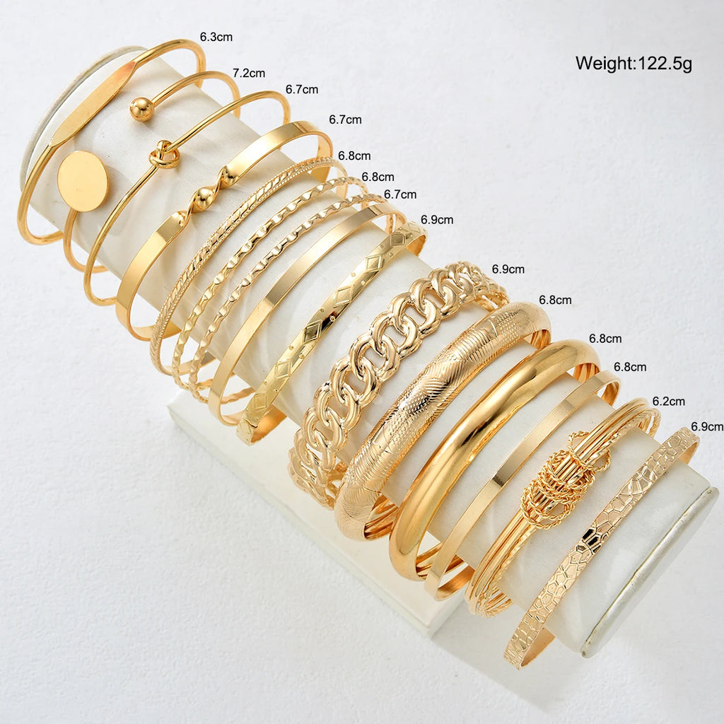 15 Pcs Retro Gold Color Minimalist Bangle Set for Women Fashion Chic Geometric Knotted Bracelets Daily Party Jewelry Gifts 2026