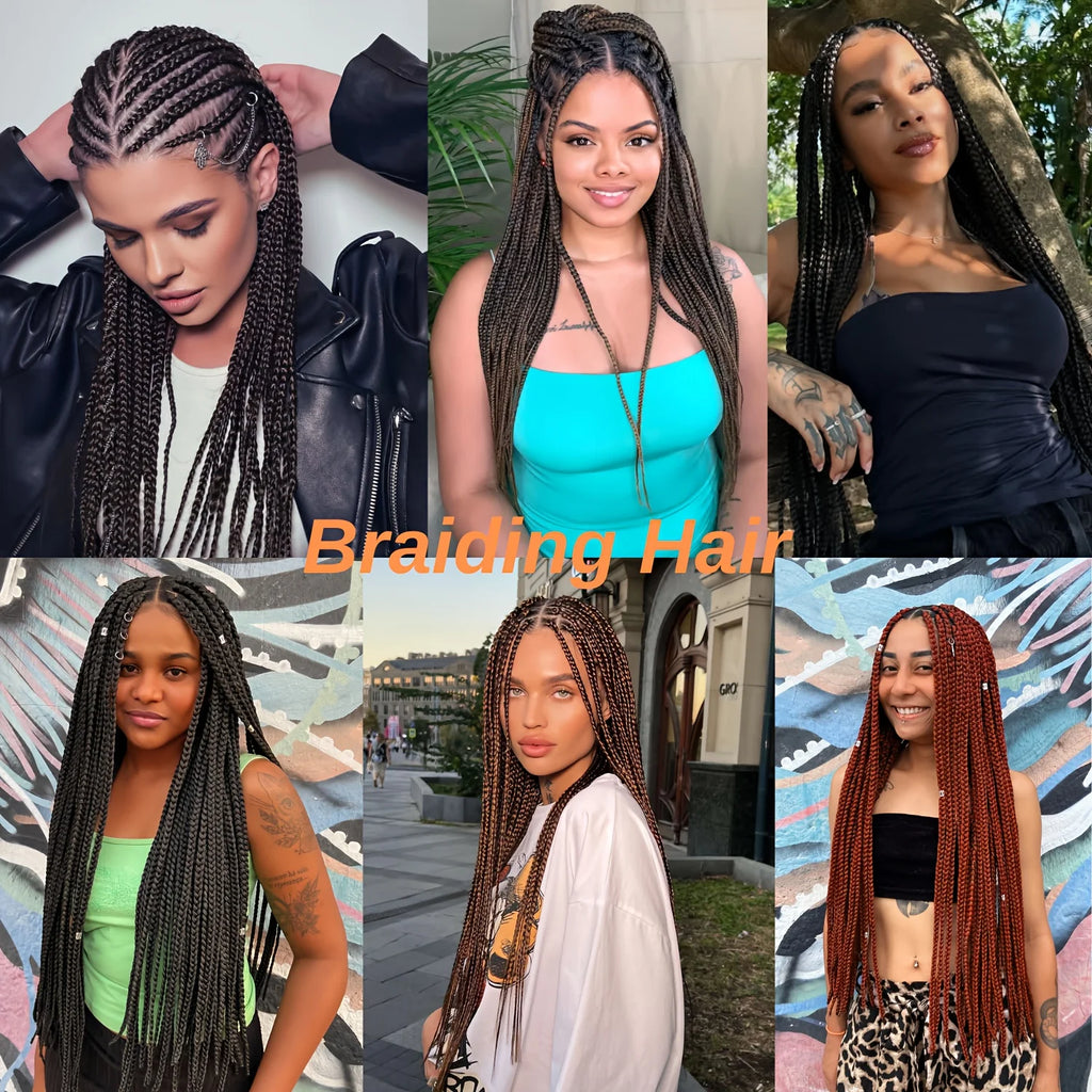 6pcs 24" Boho Braids | Ombre Brown | Pre-Stretched Synthetic | Long Wavy, Glossy | Holiday/Party/Casual | DIY Hair Accessories