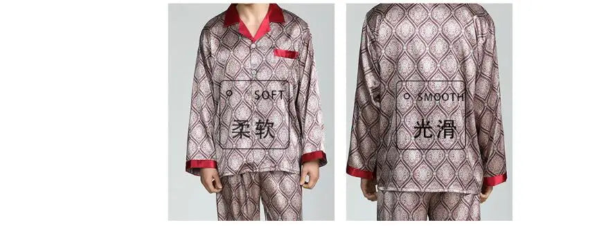 2026Men's Spring Summer Pajamas Sets Long Sleeve Tops&Pants Two-pieces Satin Home Clothes Male Ice Silk Printed Lounge Nightwear