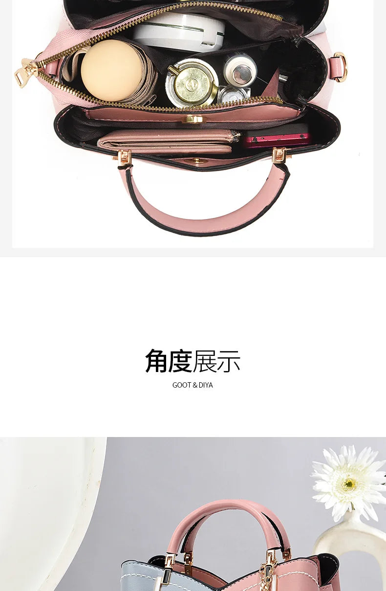 Women's Patchwork Appliqué PU Top-Handle Crossbody Tote