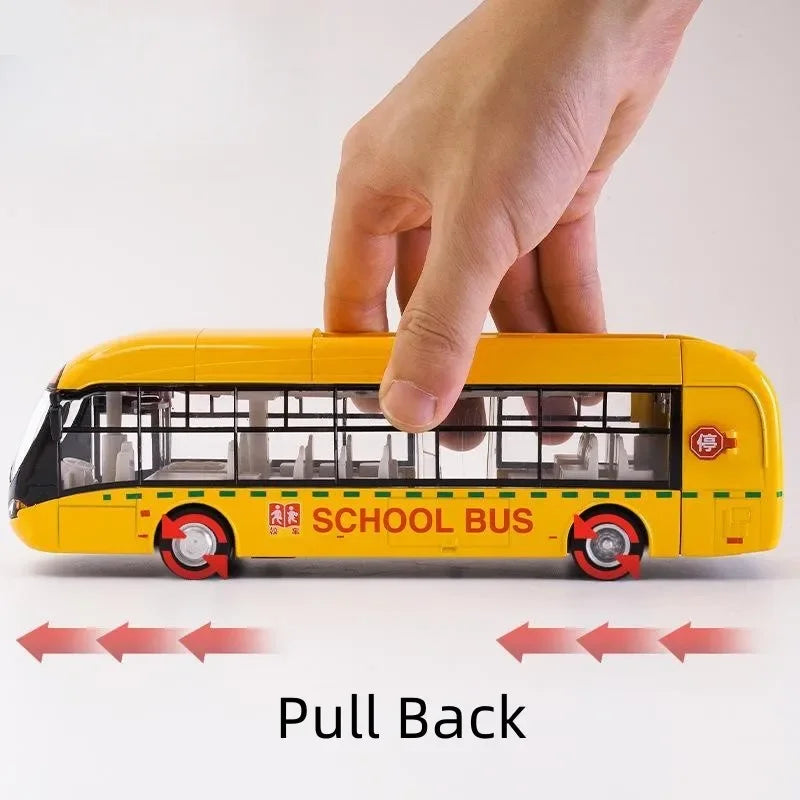 School Bus Car Model Diecast Metal Toy Vehicles City Bus Simulation Doors Openable Sound & Light Collection Kids Toys Gifts