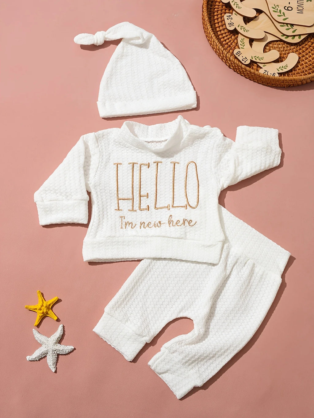 Hello World Newborn Photo Outfit, 3 Pieces