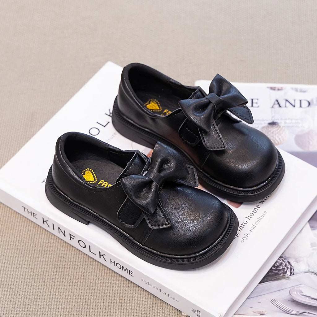 Girls' Bow Design Bonded Leather Flat Casual Shoes