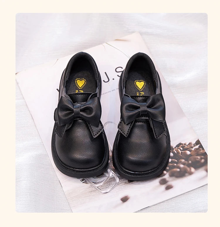 Girls' Bow Design Bonded Leather Flat Casual Shoes