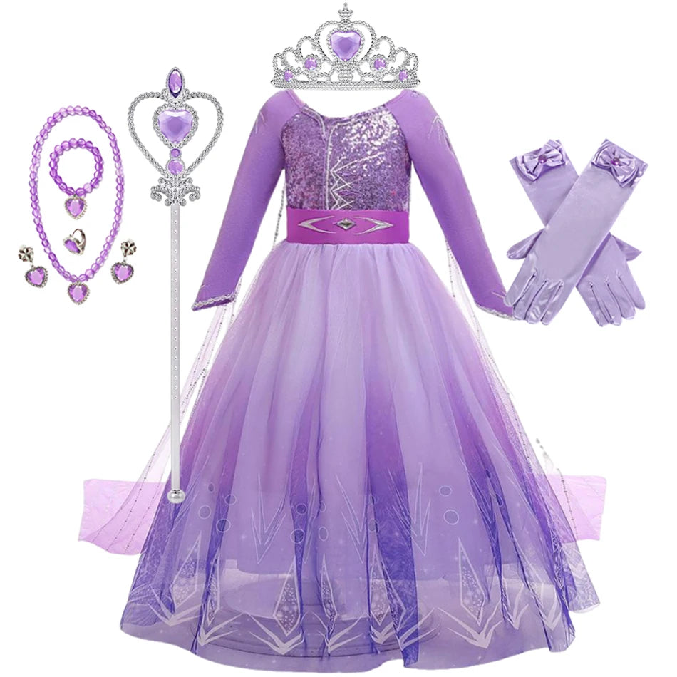 Girls Princess Snow Queen Costume Dress