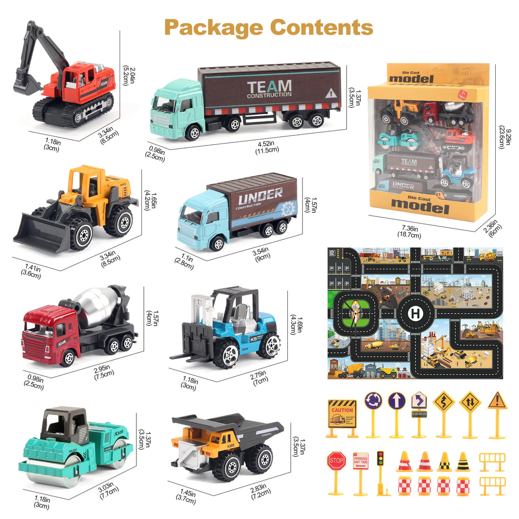 6pcs/set Alloy Engineering Truck Toy Car Classic Construction Model Vehicle Loader Tractor Excavator Toys for Boys Gifts