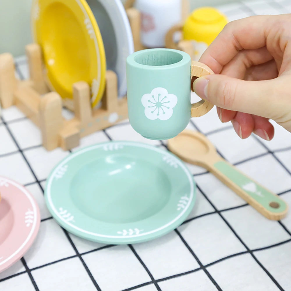 Tea Party Set Dessert Stand Playset ,Wooden Toys Pretend Play Food Kitchen Accessories for Toddler Tea Set Birthday Gift